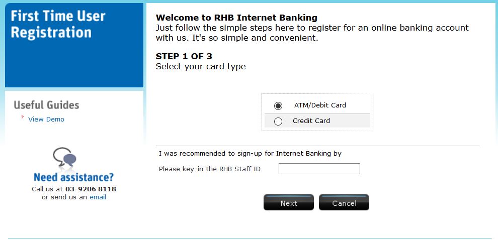 First Time User Registration RHB