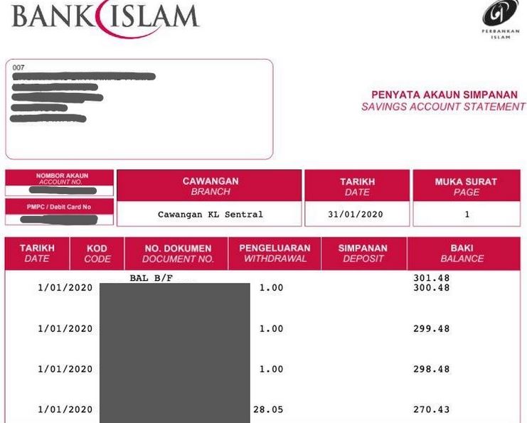 Contoh penyata Bank Islam